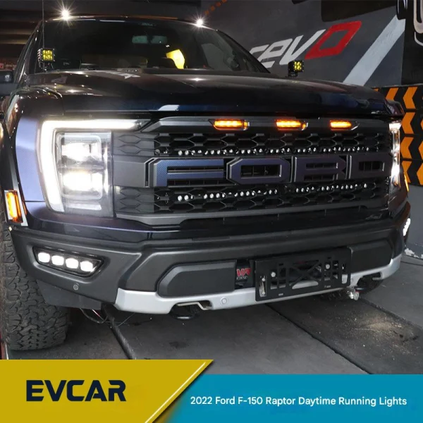 Compatible with 2022 Ford F-150 Raptor — "Four-Eye" Style, Leather-Texture Finish — Dual-Color LED Daytime Running Lights with Sequential Turn Signals (Modification Kit) - 图片 2