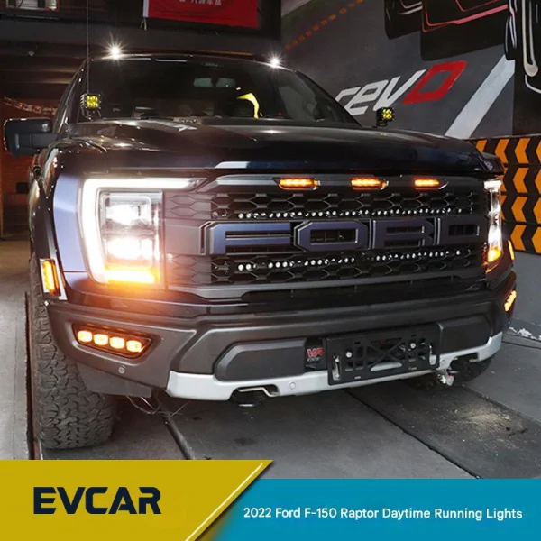 Compatible with 2022 Ford F-150 Raptor — "Four-Eye" Style, Leather-Texture Finish — Dual-Color LED Daytime Running Lights with Sequential Turn Signals (Modification Kit) - 图片 3