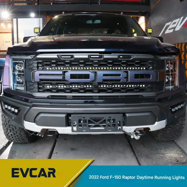 Compatible with 2022 Ford F-150 Raptor — "Four-Eye" Style, Leather-Texture Finish — Dual-Color LED Daytime Running Lights with Sequential Turn Signals (Modification Kit) - 图片 4