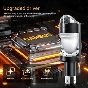 Dual-Beam H4 LED Headlight Bulb with Projector Lens — High-Power, Direct-Plug-in Automotive Headlamp (High & Low Beam)